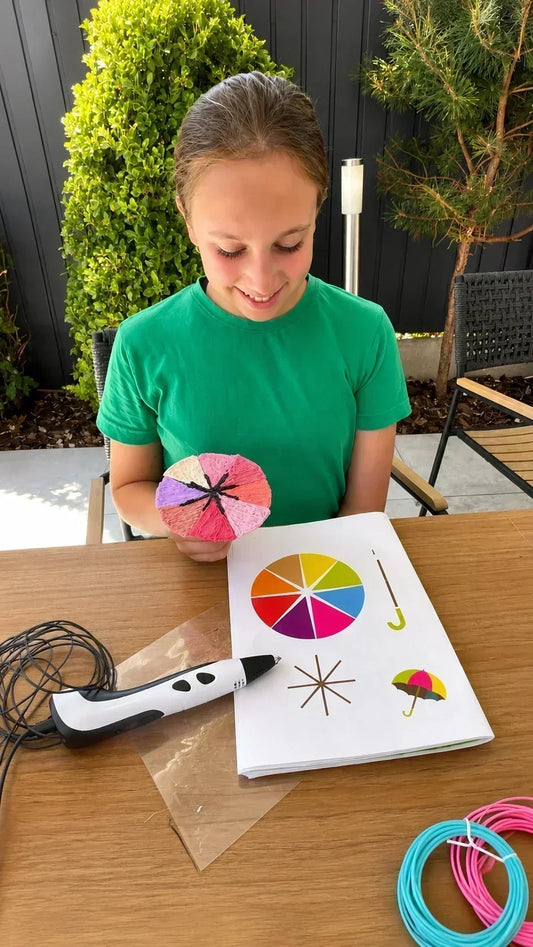 Gyermek SkyDraw™ 3D tollal esernyőt készít rajzminta alapján